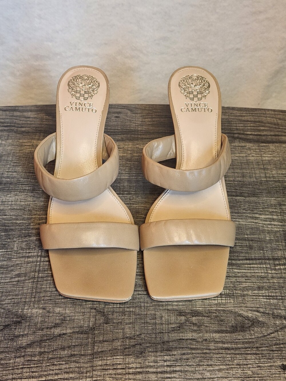 Vince Camuto Beige Double-Strap Leather Slide Heels Size 9